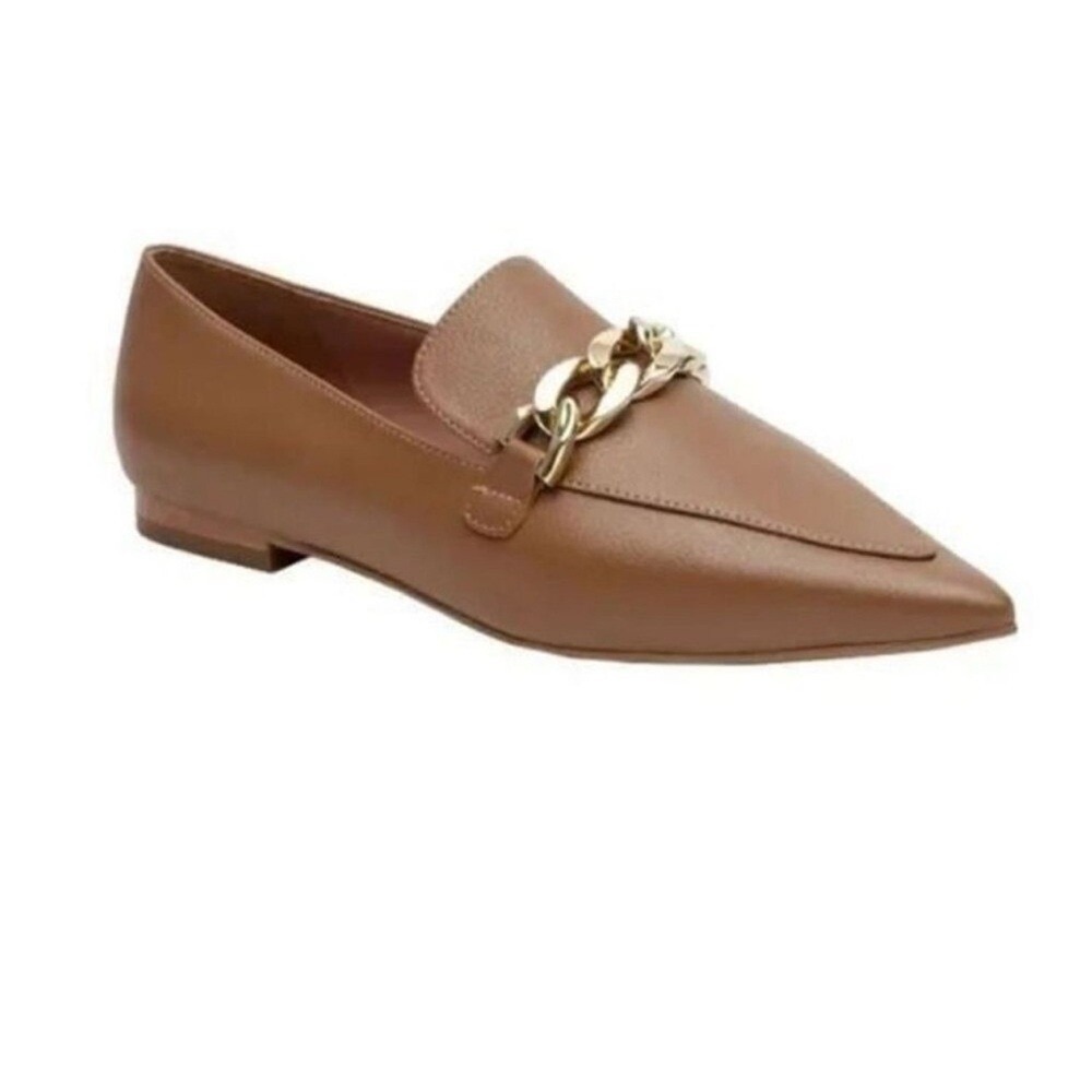 Linea Paolo Loafers Womens 13M Camel Tan Leather Pointed Toe Chain NWOB